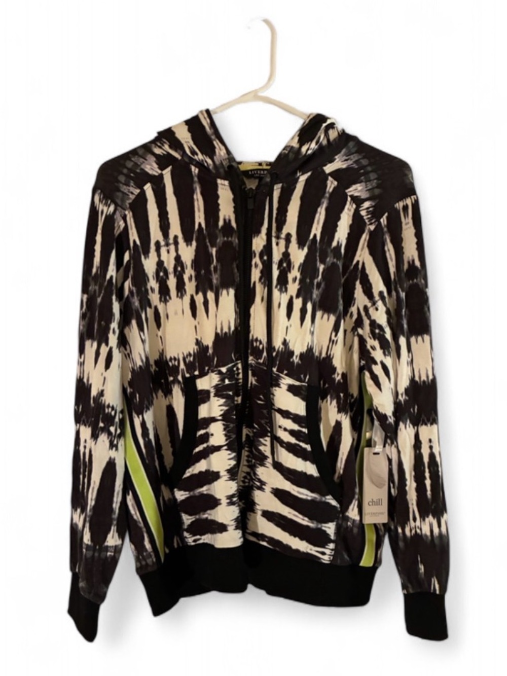 Liverpool Black and Cream Tie-Dye Zip Hoodie with Lime Accent